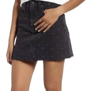 Madewell Stiff Denim Mini Skirt in Black with Metallic Polka Dots, size 27